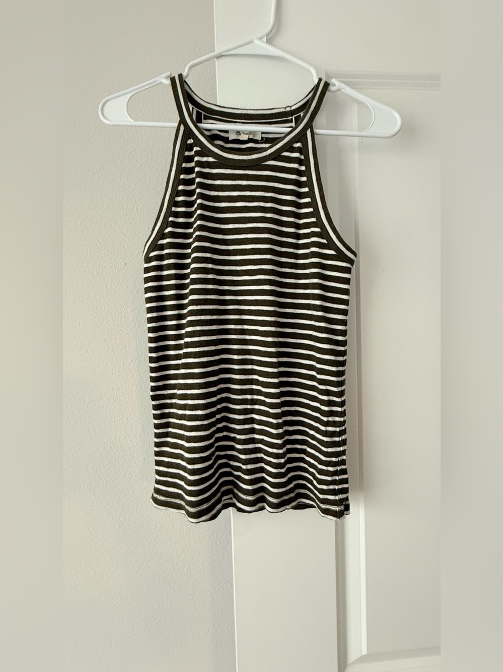 Madewell Olive and White Striped Tee